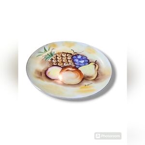 Enesco Hand Painted Plate Kitchen Pinapple Grape E2371 Japan Signed Vintage